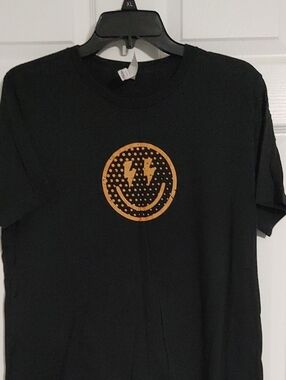 Bella Canvas Black Short-Sleeve Tee with Orange Lightning Smiley